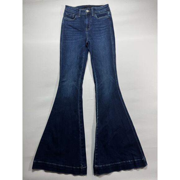 Flying Monkey Women's High Rise Super Flare Blue Denim Jeans - Size 24 (24x33) - Picture 1 of 4